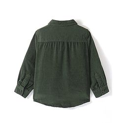 Babyhug Full Sleeves One Pocket Corduroy Shirt Text Embroidery - Olive