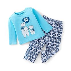 Babyhug Cotton Single Jersey Knit Full Sleeves Night Suit Bear Print - Blue