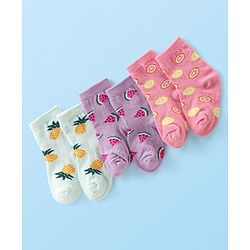 Cute Walk by Babyhug Anti-Bacterial Ankle Length Fruits Designed Socks Pack of 3 - Multicolour