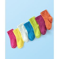 Cute Walk by Babyhug Anti-Bacterial Ankle Length Solid Socks Pack of 7 - Multicolour