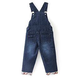 Babyhug Text Embroidered Denim Dungaree and Full Sleeves Checkered Shirt Set - Multicolor & Blue