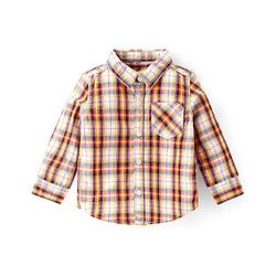 Babyhug Text Embroidered Denim Dungaree and Full Sleeves Checkered Shirt Set - Multicolor & Blue