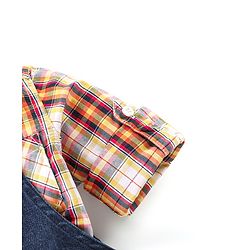 Babyhug Text Embroidered Denim Dungaree and Full Sleeves Checkered Shirt Set - Multicolor & Blue