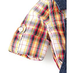 Babyhug Text Embroidered Denim Dungaree and Full Sleeves Checkered Shirt Set - Multicolor & Blue