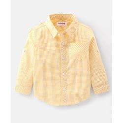 Babyhug Cotton Woven Full Sleeves Checkered Shirt & Jeans Set - Yellow & Blue