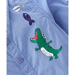 Babyhug Cotton Woven Full Shirt & Trouser Set Dino Printed - Blue & Beige