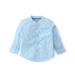 Babyhug 100% Cotton Knit Full Sleeves Shirt & Trouser Pant With Dots Print - Blue