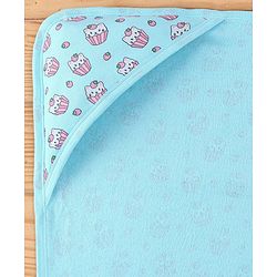 Babyhug Terry Knit Hooded Bath Towel with Kitty Print L 72 x B 72 cm - Blue
