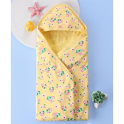 Babyhug Terry Knit Hooded Bath Towel Floral Print L 72 x B 72 cm - Yellow