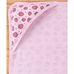 Babyhug Terry Knit Hooded Bath Towel Strawberry Print L 72 x B 72 cm - Pink