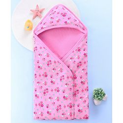 Babyhug Terry Knit Hooded Bath Towel Floral Print L 72 x B 72 cm - Pink