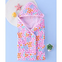 Babyhug Terry Knit Hooded Bath Towel Floral Print L 72 x B 72 cm - Pink