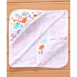 Babyhug Terry Knit Hooded Bath Towel Dino Print L 76 x B 76 cm - Multicolour