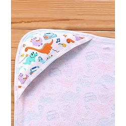 Babyhug Terry Knit Hooded Bath Towel Dino Print L 76 x B 76 cm - Multicolour