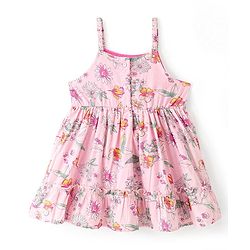 Babyhug Cotton Frock with Half Sleeves Shrug Floral Printed - Pink