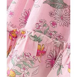 Babyhug Cotton Frock with Half Sleeves Shrug Floral Printed - Pink