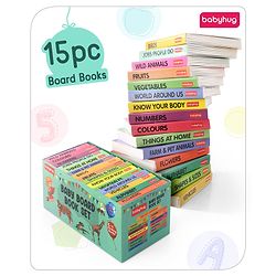 Babyhug Baby Board Books- Set of 15| Basic Concepts|Early Learning Pocket-Sized Pre-School bookPremium Quality & Handy book with 11 pages|Ideal for Gifting