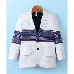 Babyhug Woven Full Sleeves Party Wear Blazer Striped Colour - Grey & Navy Blue