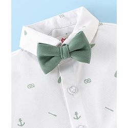 Babyhug Woven Full Sleeves Party Wear Shirt & Pant With Bow & Suspender Light House Print - Green & White