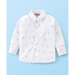 Babyhug Woven Full Sleeves Party Wear Shirt & Pant With Bow & Suspender Light House Print - Green & White