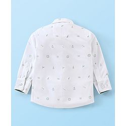 Babyhug Woven Full Sleeves Party Wear Shirt & Pant With Bow & Suspender Light House Print - Green & White