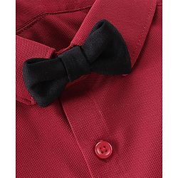 Babyhug Full Sleeves Party Wear Shirt & Bottom With Bow & Suspender- Red & Black