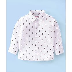 Babyhug Woven Full Sleeves Party Wear Shirt & Pant Set With Bow & Suspender Ice Cream Print - White & Maroon