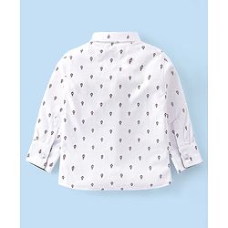 Babyhug Woven Full Sleeves Party Wear Shirt & Pant Set With Bow & Suspender Ice Cream Print - White & Maroon