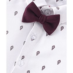 Babyhug Woven Full Sleeves Party Wear Shirt & Pant Set With Bow & Suspender Ice Cream Print - White & Maroon