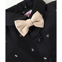 Babyhug Woven Full Sleeves Party Wear Shirt & Pant With Bow & Suspender Sunglasses Print - Black & Beige