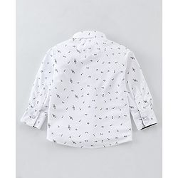 Babyhug Woven Full Sleeves Party Wear Shirt & Trouser with Bow & Suspender Music Notes Print - White & Olive