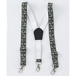Babyhug Woven Full Sleeves Party Wear Shirt & Trouser with Bow & Suspender Music Notes Print - White & Olive