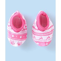 Babyhug 100% Cotton Knit Tree Print Cap Mittens & Booties - Pink