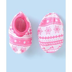 Babyhug 100% Cotton Knit Tree Print Cap Mittens & Booties - Pink