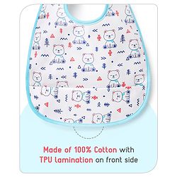 Babyhug 100% Cotton  TPU Lamination Waterproof Bibs with Crumb Catcher Teddy Print Pack of 2- Blue & White