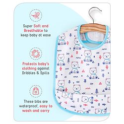 Babyhug 100% Cotton  TPU Lamination Waterproof Bibs with Crumb Catcher Teddy Print Pack of 2- Blue & White