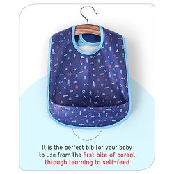 Babyhug 100% Cotton  TPU Lamination Waterproof Bibs with Crumb Catcher Teddy Print Pack of 2- Blue & White