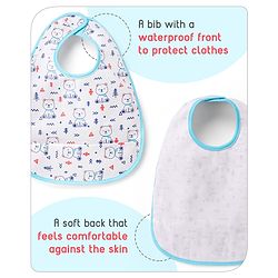 Babyhug 100% Cotton  TPU Lamination Waterproof Bibs with Crumb Catcher Teddy Print Pack of 2- Blue & White