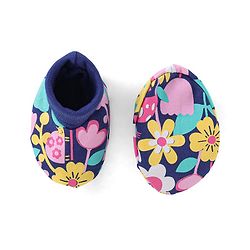 Babyhug 100% Cotton Knit Cap Mittens & Booties Set Floral Print- Navy Blue
