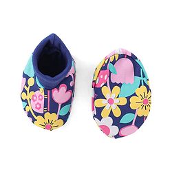 Babyhug 100% Cotton Knit Cap Mittens & Booties Set Floral Print- Navy Blue