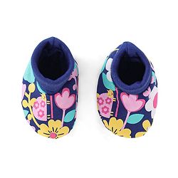Babyhug 100% Cotton Knit Cap Mittens & Booties Set Floral Print- Navy Blue
