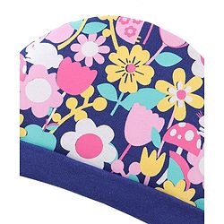 Babyhug 100% Cotton Knit Cap Mittens & Booties Set Floral Print- Navy Blue