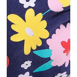 Babyhug 100% Cotton Knit Floral Print Cap Mittens & Booties - Navy Blue