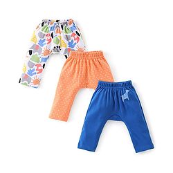 Babyhug Cotton Knit Full Length Diaper Pants Striped & Floral Print Pack Of 3 - Pink & White