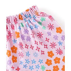 Babyhug Cotton Knit Full Length Diaper Pants Striped & Floral Print Pack Of 3 - Pink & White