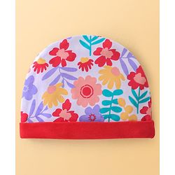 Babyhug 100% Cotton Knit Cap Mittens & Booties Set with Floral Print - Red