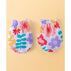 Babyhug 100% Cotton Knit Cap Mittens & Booties Set with Floral Print - Red