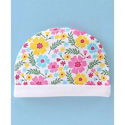 Babyhug 100% Cotton Knit Cap Mittens & Booties Set with Floral Print - Multicolour