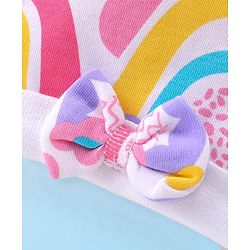 Babyhug 100% Cotton Knit Cap with Rainbow Print and Bow - Multicolour