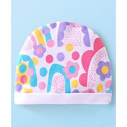 Babyhug 100% Cotton Knit Cap with Rainbow Print and Bow - Multicolour
